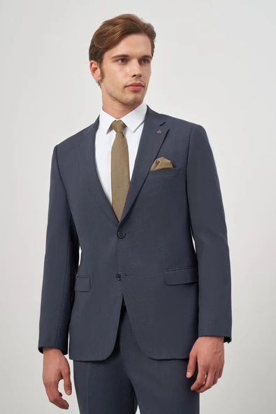 Koyu Lacivert Kendinden Mono Yaka 2 Düğme 6 Drop Comfort Fit Classic Takım Elbise 1001240189 - 5