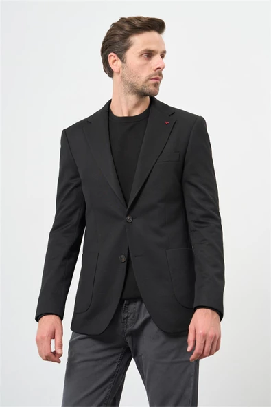 Siyah Örme Mono Yaka 6 Drop Slim Fit Classic Ceket 1002240250 - Resim 3