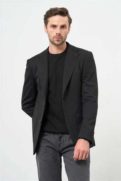 Siyah Örme Mono Yaka 6 Drop Slim Fit Classic Ceket 1002240250 - Resim 4