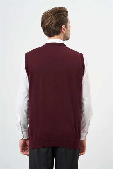 Bordo Düz Örme V Yaka Classic Comfort Fit Triko 1012245003 - 2