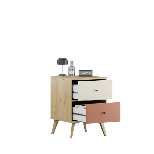 Terra 2 Çekmeceli Komodin-Florida Meşe/Karışık Renk 44x61x44 cm - 9