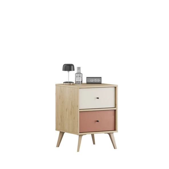 Terra 2 Çekmeceli Komodin-Florida Meşe/Karışık Renk 44x61x44 cm - 7