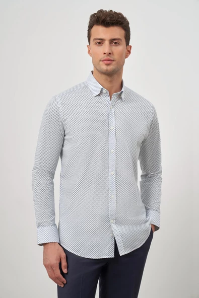 Beyaz Uzun Kol Perfectto Alttan Biritli Yaka Cepsiz Pamuklu Classic Slim Fit Gömlek 1004240259