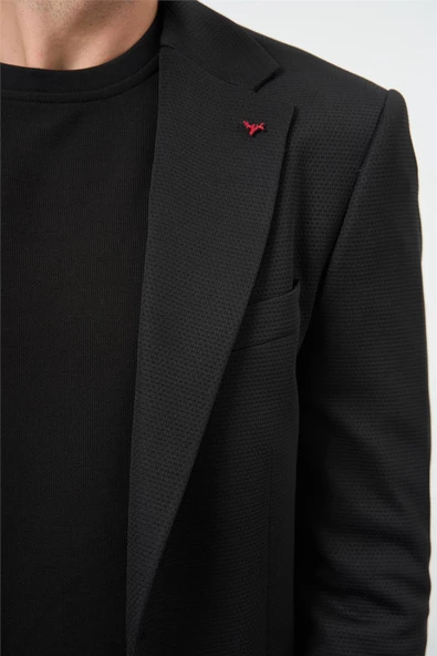 Siyah Örme Mono Yaka 6 Drop Slim Fit Classic Ceket 1002240250 - Resim 5