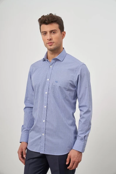 Saks Uzun Kol Kareli Desen Yarım İtalyan Cepli Classic Comfort Fit Gömlek 1004245187 - Resim 3