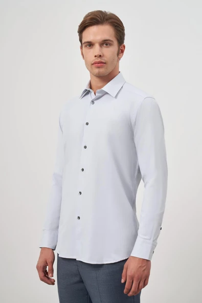 Gri Uzun Kol Kendinden Desenli Armürlü 041 Sert Yaka Classic Comfort Fit Gömlek 1004245154 ürün görseli