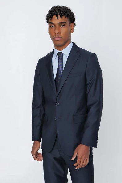 Lacivert Gabardin Mono Yaka 4 Drop Comfort Fit Rahat Kesim Basic Takım Elbise 1001245009 - 3