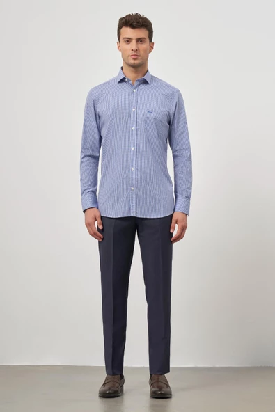 Saks Uzun Kol Kareli Desen Yarım İtalyan Cepli Classic Comfort Fit Gömlek 1004245187 - Resim 2