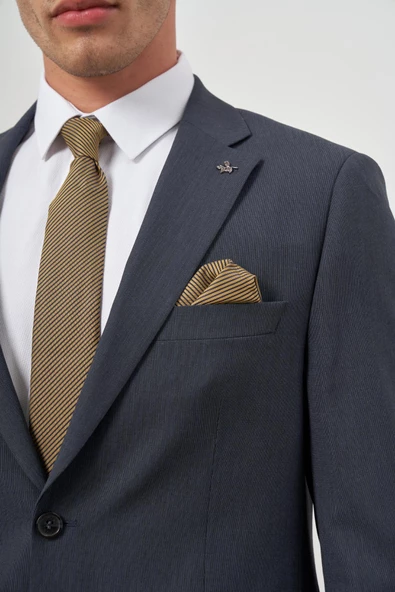 Koyu Lacivert Kendinden Mono Yaka 2 Düğme 6 Drop Comfort Fit Classic Takım Elbise 1001240189 - 6