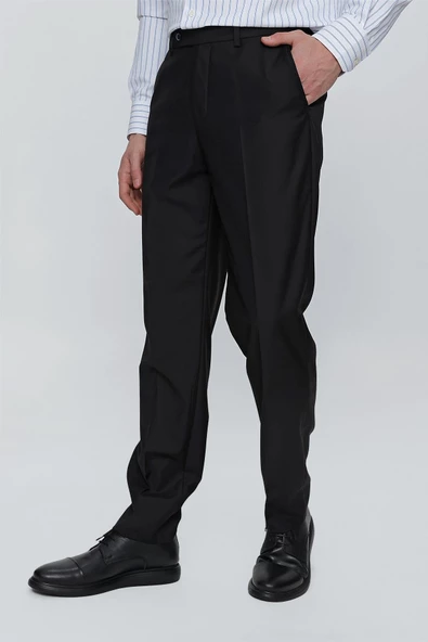 Siyah Düz Gabardin Comfort Fit Basic Pantolon 1003245005 - 4