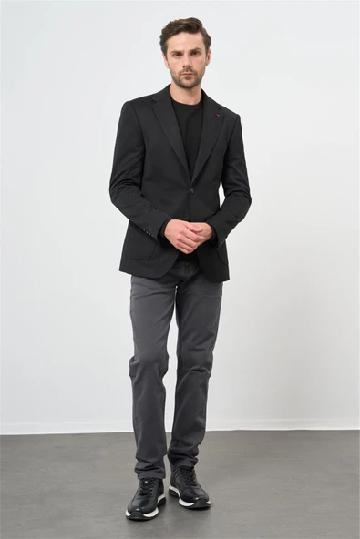 Siyah Örme Mono Yaka 6 Drop Slim Fit Classic Ceket 1002240250 - Resim 2