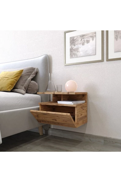 AYMOBSAN Venüs Komodin, Duvara Monte, 45 cm, Atlantik Çam - 2