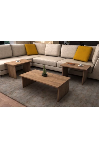 AYMOBSAN   Alina Orta Sehpa 3'lü Zigon Takım, Modern, 90 cm , Atlantik Çam - 2
