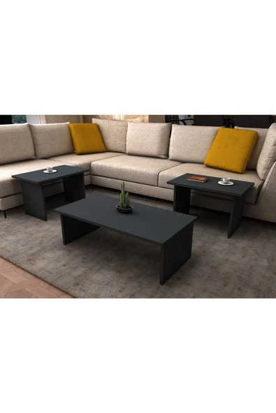 AYMOBSAN Alina Orta Sehpa 3'lü Zigon Takım, Modern, 90 cm , Antrasit - 2