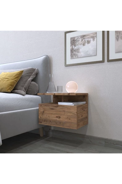 AYMOBSAN Venüs Komodin, Duvara Monte, 45 cm, Atlantik Çam