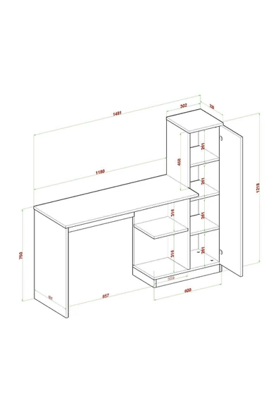 Rita Çalışma Masası Kitaplık Raf Atlantik Çam - 4