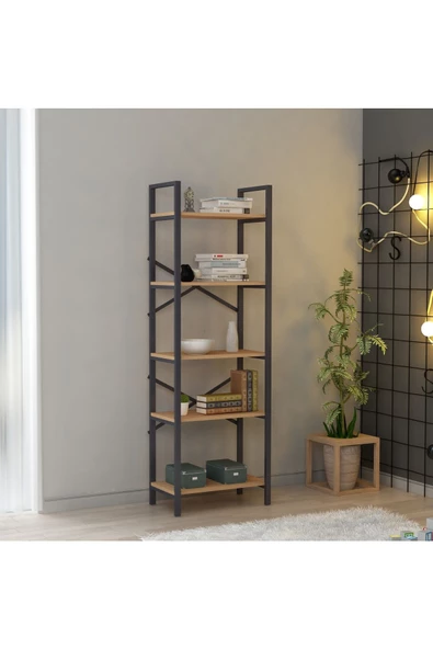 AYMOBSAN   Hera 5 Raflı Metal Dar Kitaplık Atlantik Çam 60cm - 2
