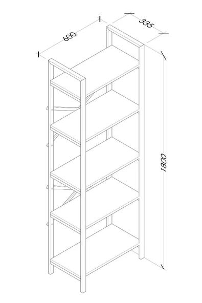 AYMOBSAN   Hera 5 Raflı Metal Dar Kitaplık Atlantik Çam 60cm - 3