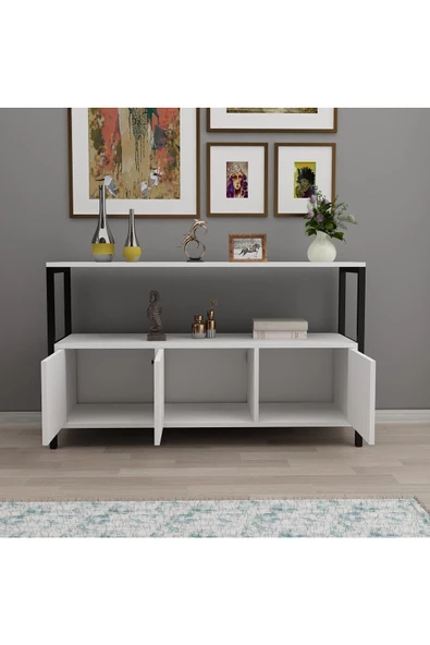 AYMOBSAN Pole 3 Kapaklı Konsol, Metal Ayaklı Konsol Beyaz - 3