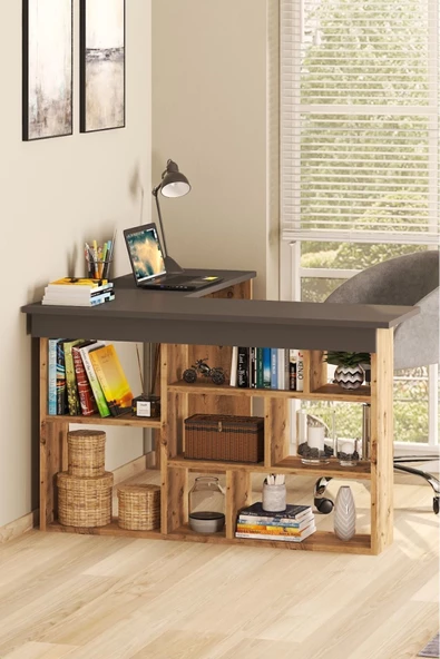 PERA RAFLI ÇALIŞMA MASASI ATLANTİK ÇAM-ANTRASİT - 2