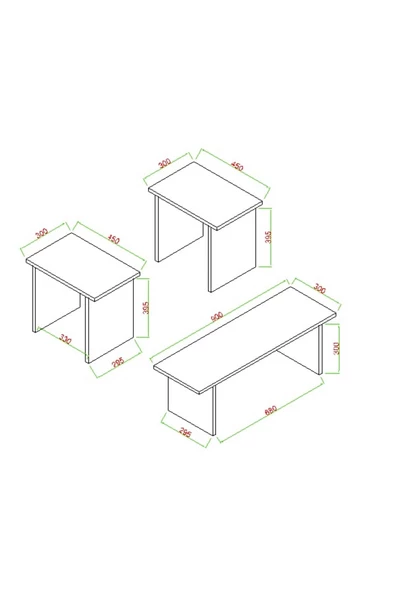 AYMOBSAN Alina Orta Sehpa 3'lü Zigon Takım, Modern, 90 cm , Antrasit - 3