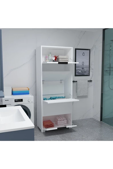 AYMOBSAN   Byg Banyo Kirli Çamaşır Dolabı , Kirli Çamaşır Sepeti ,  Çok Amaçlı Kapaklı Banyo Dolabı Beyaz - 2