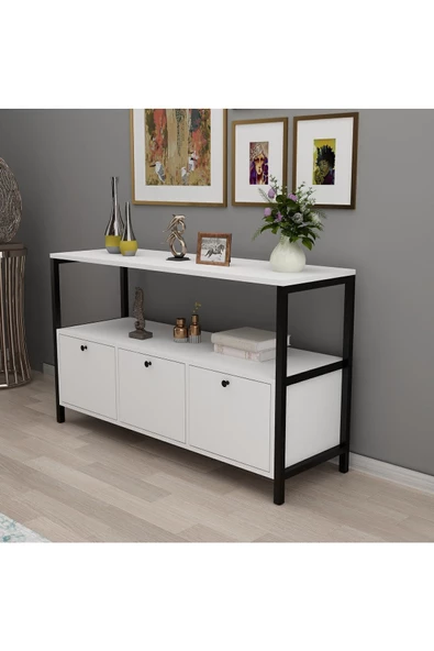 AYMOBSAN Pole 3 Kapaklı Konsol, Metal Ayaklı Konsol Beyaz - 2