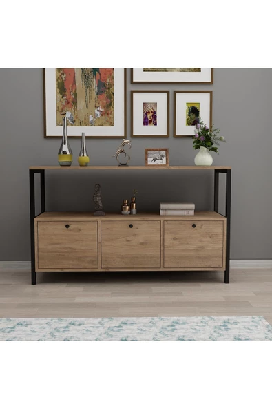 AYMOBSAN POLE 3 KAPAKLI KONSOL, METAL AYAKLI KONSOL ATLANTİK ÇAM