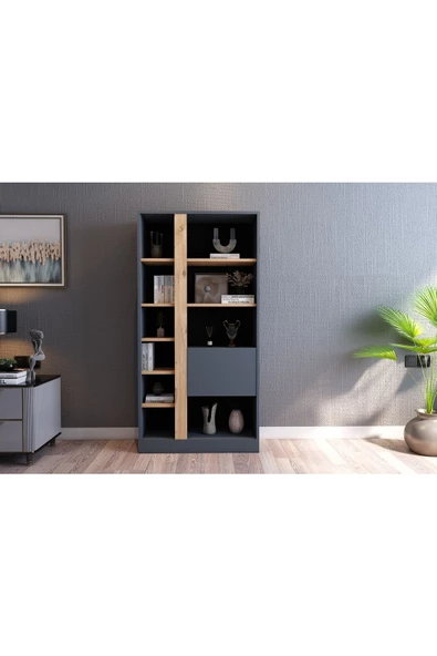 Lotus Kitaplık Kapaklı 160 Cm Atlantik Çam - Antrasit