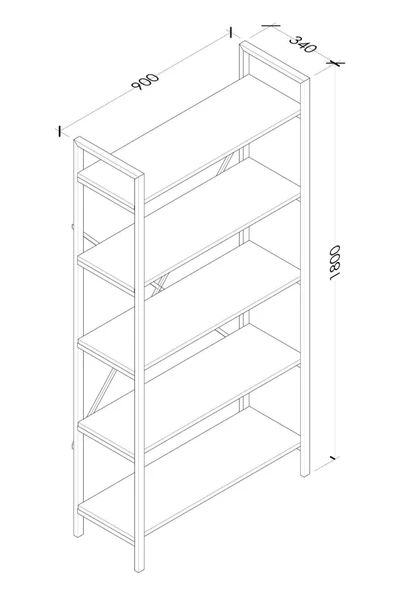 AYMOBSAN   Hera 5 Raflı Metal Geniş Kitaplık Atlantik Çam 90cm - 3