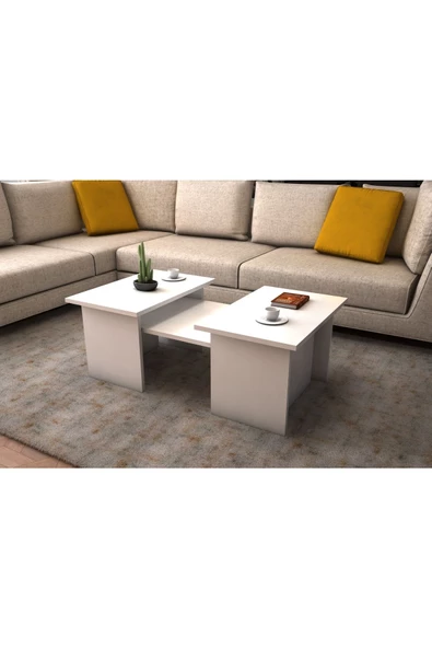 AYMOBSAN Alina Orta Sehpa 3'lü Zigon Takım, Modern, 90 cm, Beyaz