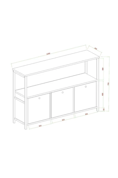 AYMOBSAN   Pole 3 Kapaklı Konsol, Metal Ayaklı Konsol Sis Gri - 4