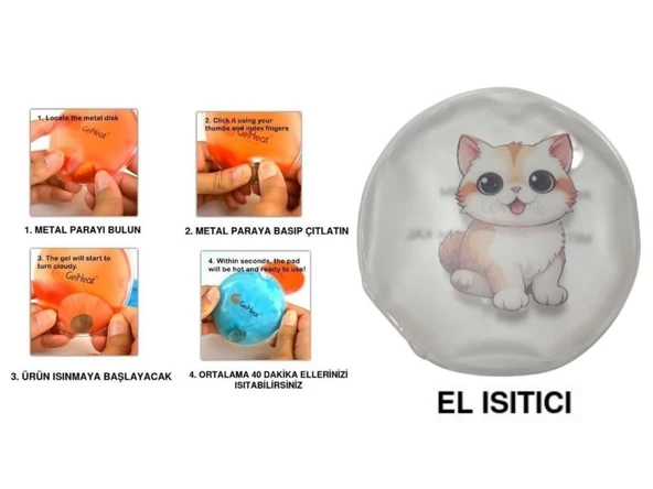 SEVİMLİ KEDİ CEP SOBASI,EL ISITICI,SICAK SU TORBASI PVC  9cm
