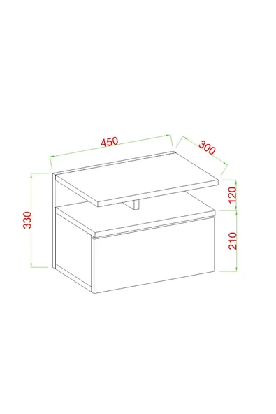 AYMOBSAN Venüs Komodin, Duvara Monte, 45 cm, Atlantik Çam - 3
