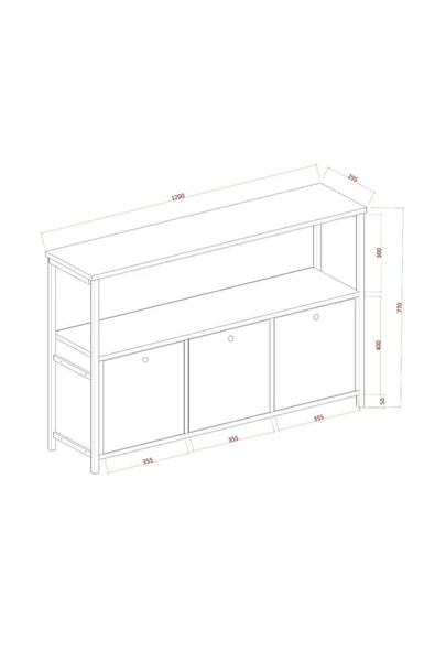 AYMOBSAN POLE 3 KAPAKLI KONSOL, METAL AYAKLI KONSOL ATLANTİK ÇAM - 4