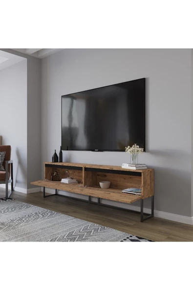 AYMOBSAN   Perla Tv Ünitesi , Tv Sehpası , Düşer Kapak Tv Ünitesi , Metal Ayaklı Tv Ünitesi Atlantik Çam - 2