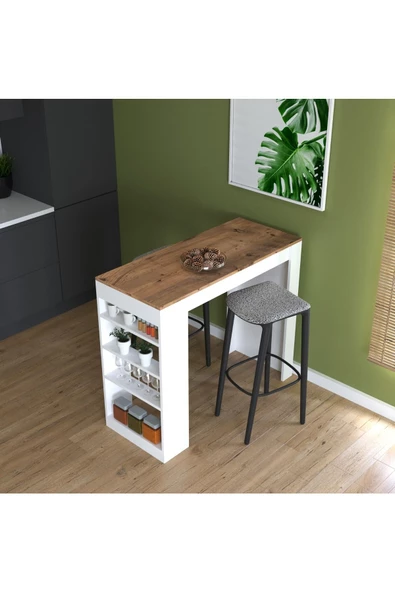 AYMOBSAN   Sedef Bar Masası , Mutfak Masası , Yemek Masası , Ada Masa, Beyaz - Atlantik Çam - 2