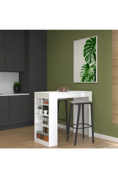 AYMOBSAN Sedef Bar Masası , Mutfak Masası , Yemek Masası , Ada Masa, Beyaz - 2