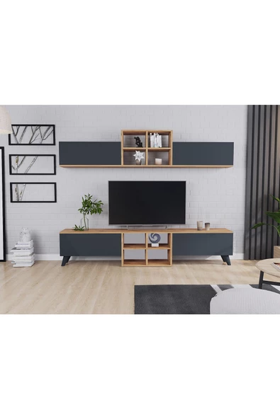 AYMOBSAN   Eyfel 4 Kapaklı  Tv Ünitesi, Tv Sehpası  Atlantik Çam - Antrasit - 2