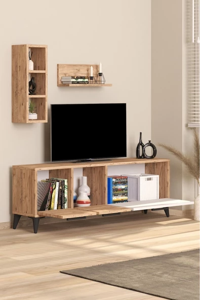 AYMOBSAN   Porto Açık Raflı Tv Ünitesi Atlantik Çam Beyaz - 3