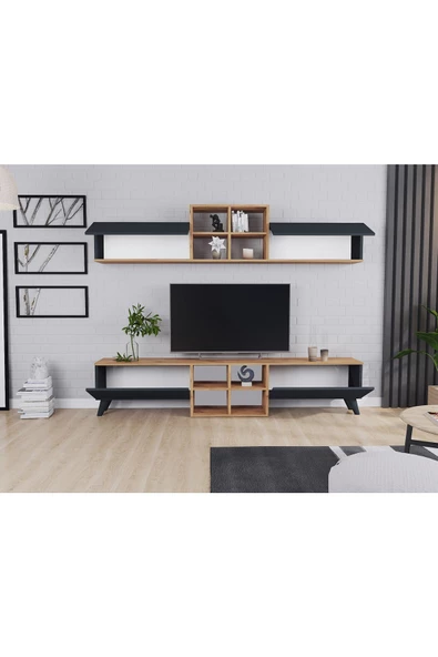 AYMOBSAN   Eyfel 4 Kapaklı  Tv Ünitesi, Tv Sehpası  Atlantik Çam - Antrasit - 3