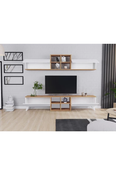 AYMOBSAN   Eyfel 4 Kapaklı  Tv Ünitesi, Tv Sehpası  Atlantik Çam - Beyaz - 3