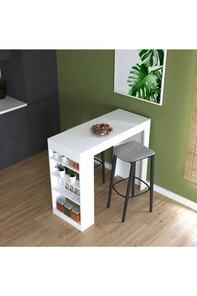 AYMOBSAN Sedef Bar Masası , Mutfak Masası , Yemek Masası , Ada Masa, Beyaz