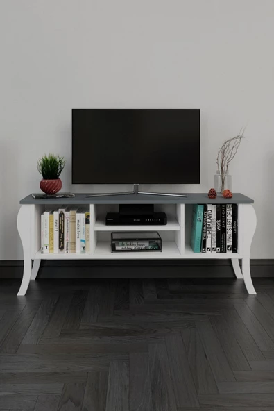 Platinreyon Platinreyon Modern Lukens Ayaklı Kapaksız Tv Ünitesi 120Cm Televizyon Sehpası Antrasit