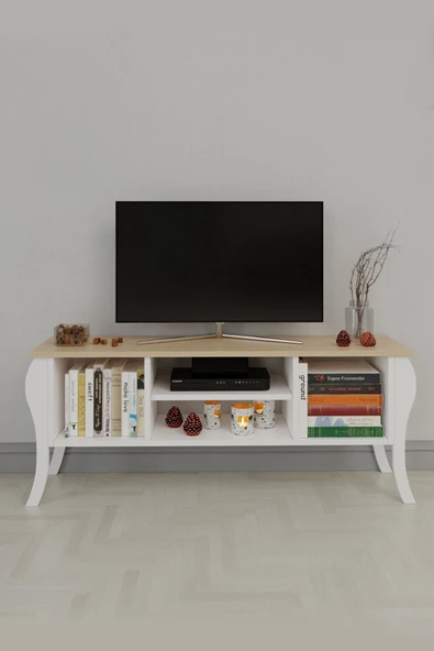 Platinreyon Platinreyon Modern Lukens Ayaklı Kapaksız Tv Ünitesi 120Cm Televizyon Sehpası Meşe