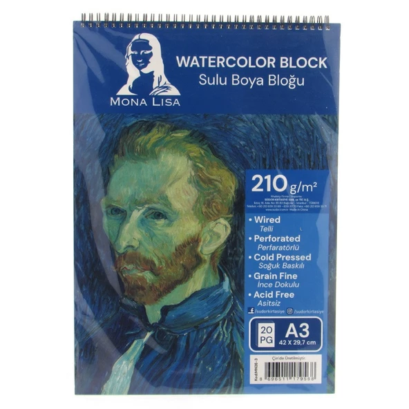 Mona Lisa A3 Watercolor Block 210 gr Telli Çizim Defter