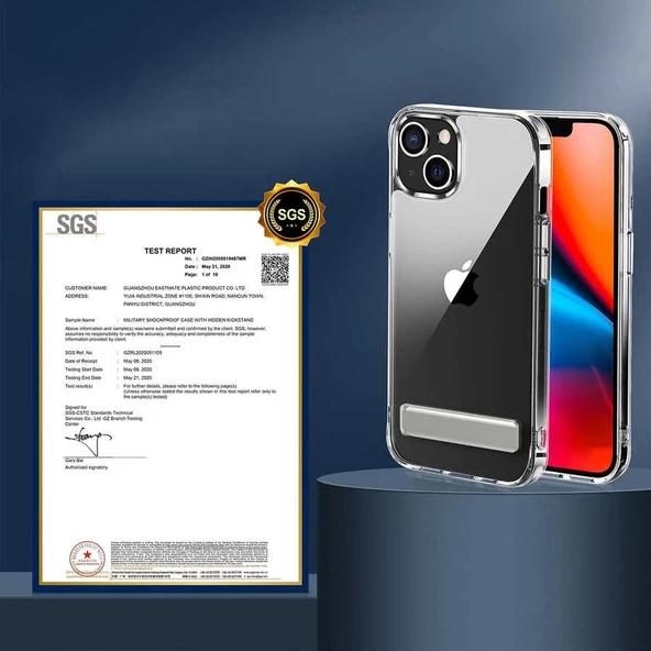 iPhone 14 Uyumlu Kılıf Standlı Şeffaf Silikon L-Stand Kapak - 4