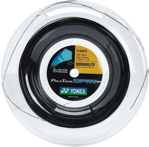 Yonex Poly Tour Spin 1.20 Rulo 200M Siyah Tenis Kordajı