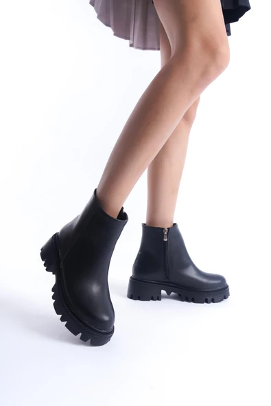 Kadın Fermuarlı Tırtıklı Kalın Taban Kışlık Bot - Resim 5