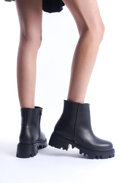 Kadın Fermuarlı Tırtıklı Kalın Taban Kışlık Bot - Resim 7